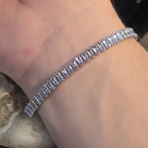 Silver-Tone Baguette-Cut Cubic Zirconia (CZ) Tennis Bracelet